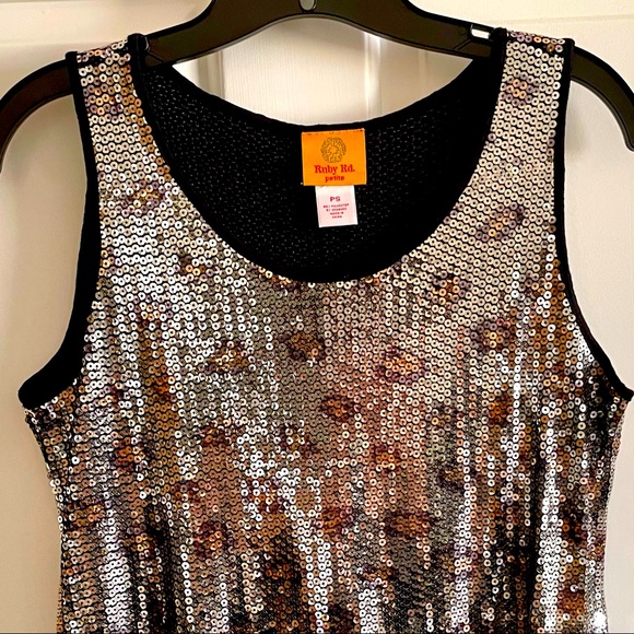 Ruby Rd. Tops - Leopard 🐆 Sequin Tank,  Silver, Black & Gold